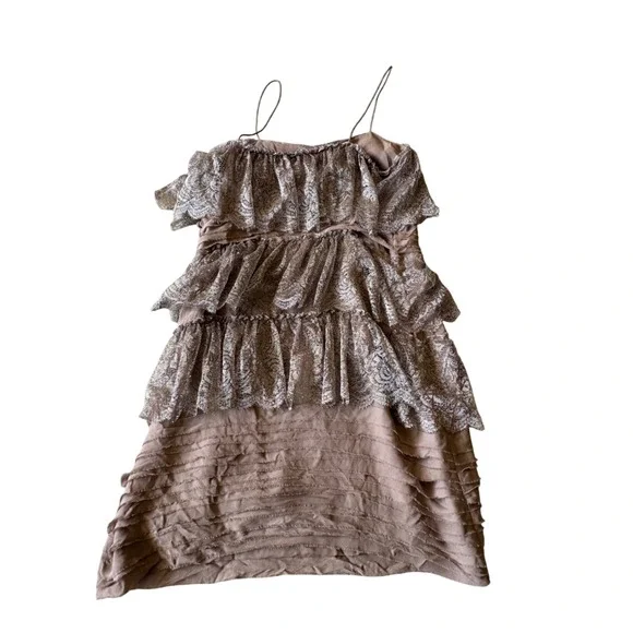 Vintage J Crew Collection Metallic Lace Tiered Silk Ruffle Cocktail Dress 4