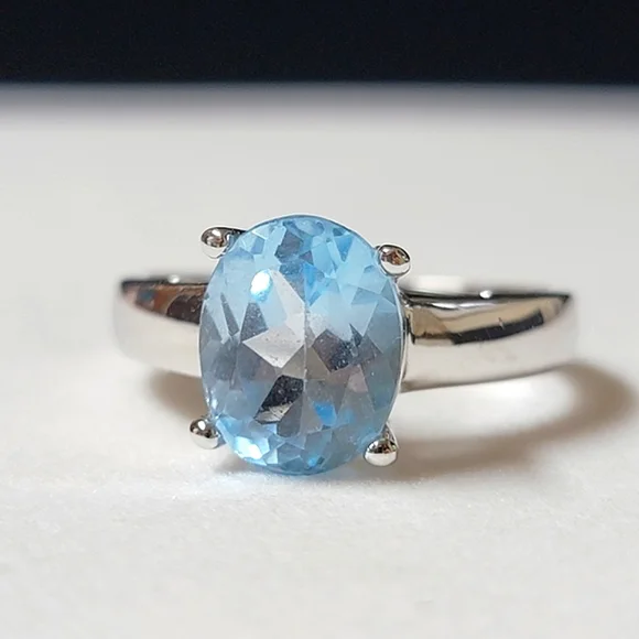 Sterling Silver Blue Topaz Solitaire Ring Signed ATI 925 China