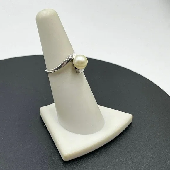 MIKIMOTO Signed White Akoya Pearl 6mm Sterling Silver‎ 925 Size 6.75Ring