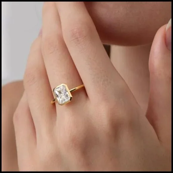 14K Yellow Gold 2 CT Moissanite Radiant Cut Ring Solitaire 925 Sterling Silver