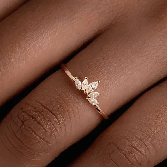 Size 7 .925 Sterling Silver Rose Gold CZ Marquise Floral Bloom Dainty Ring NWOT