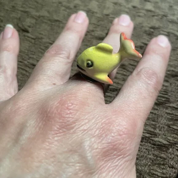 Yellow Whale Ring ceramic oversized maximalist Humor Funny Niche Kitschy Y2K‎