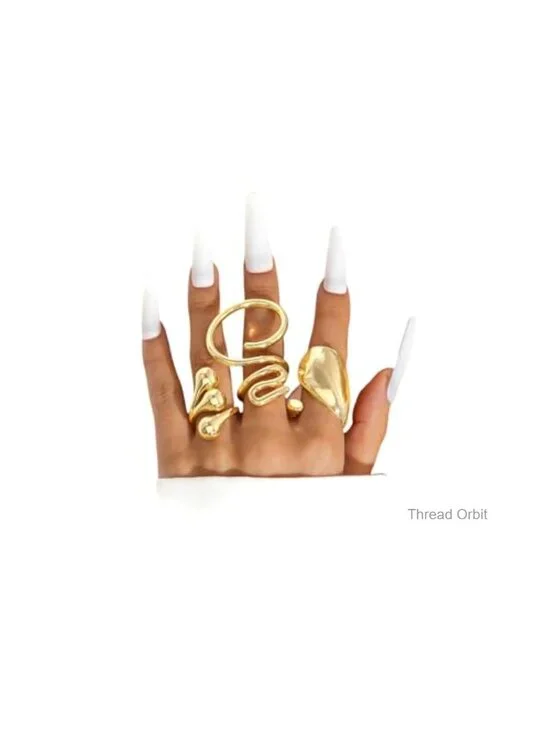 Chunky Gold Geometric Thumb Statement Rings Set Irregular Dome Vintage Hip Hop