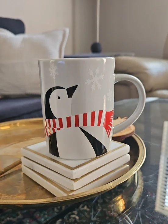 Crate & Barrel Penguin Mug Christmas Holiday Winter Joan Anderson 2020
