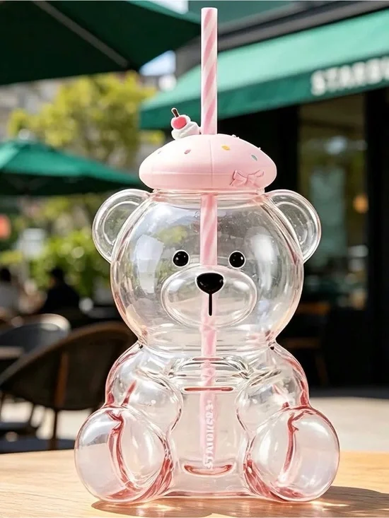 Starbucks Pink Cupcake Clear Bear Tumbler with Straw