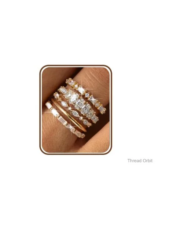 14K Gold Plated Stackable Ring Set CZ Band 5PCS Dainty Thin Pinky Knuckle