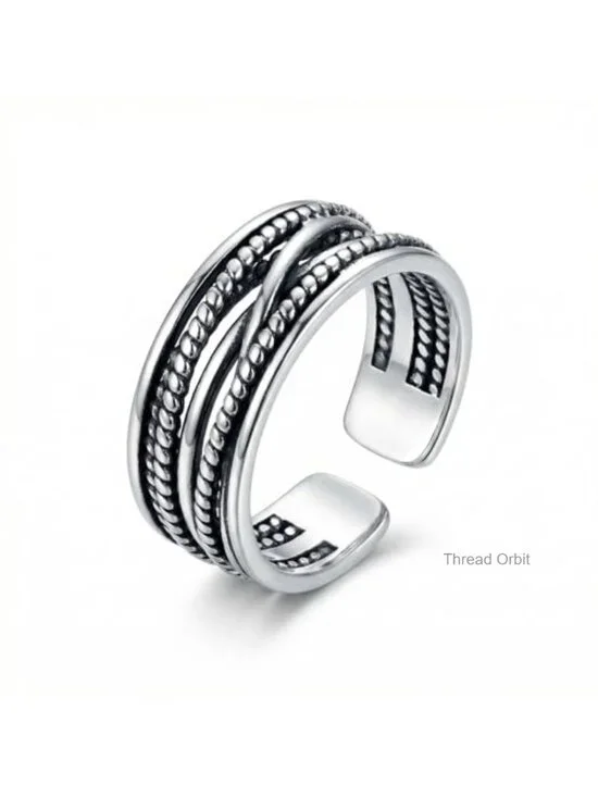 Adjustable Chunky Twist Braided Band Ring for Women Vintage Y2K Statement