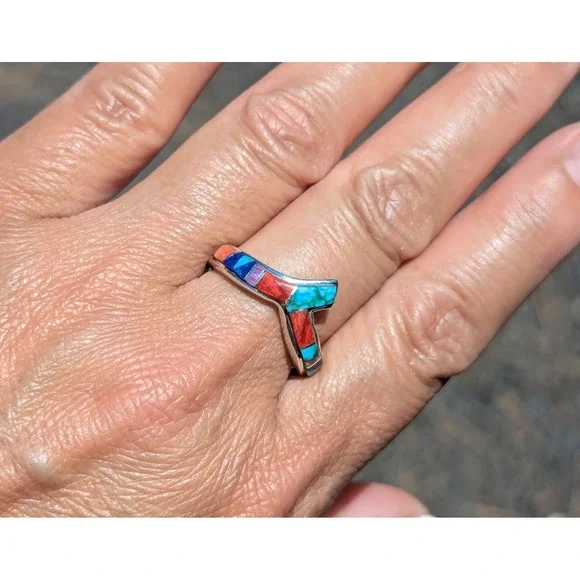 Navajo Handmade‎ Silver Ring Turquoise Signed Native American Jewelry 9 ***