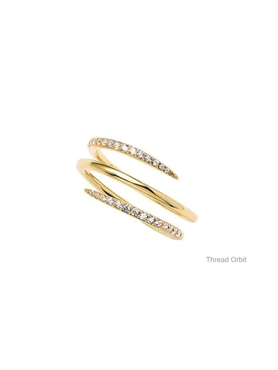Three Line CZ Accent Minimalist Pinky Statement Open Ring 18K Gold Plated