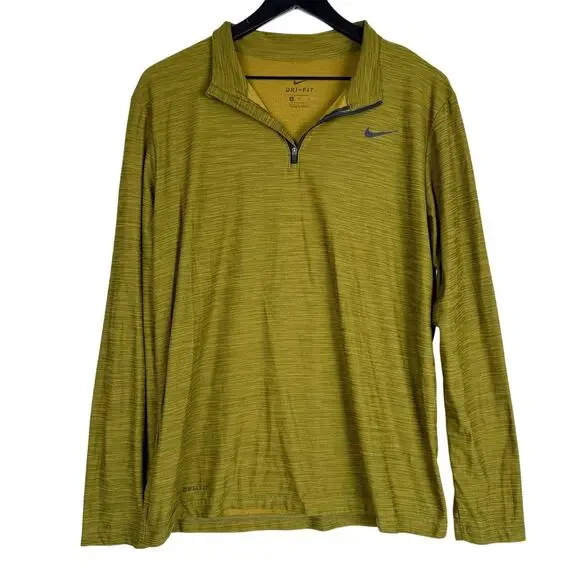 Nike Mens DriFit 1/4 Zip Long Sleeve Training Shirt Green Yellow - M