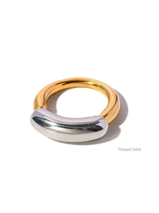 18K Gold Plated Stainless Steel Stackable Band Ring Minimalist Mixed Metal
