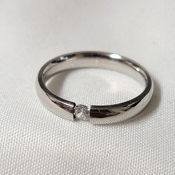 Diamond Tension Ring Silver Tone - Simulated Stone
