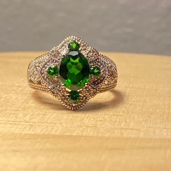 Chrome Diopside & White Topaz Sterling Silver Ring Womens Sz 10 2.65ctw Green‎