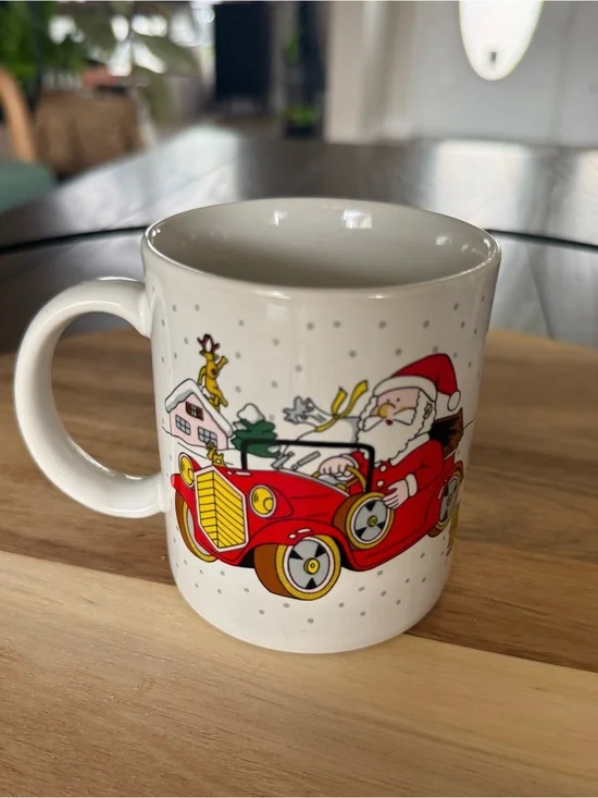 Vintage Japan Santa Driving Red Car Christmas Coffee Mug Holiday Ceramic Cup