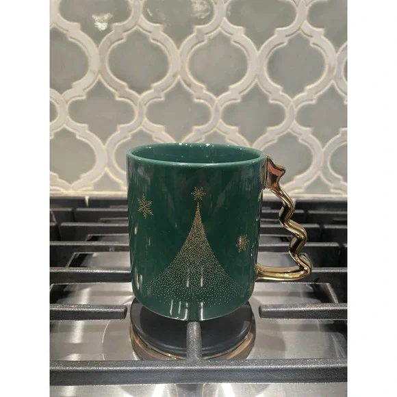 Starbucks‎ Christmas Tree Handle Mug Green and Gold 2025 New Snowflakes