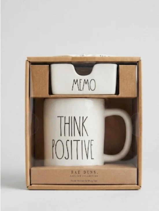 Rae Dunn Artisan Collection Think Positive Mug and Memo Holder Gift Set NIB