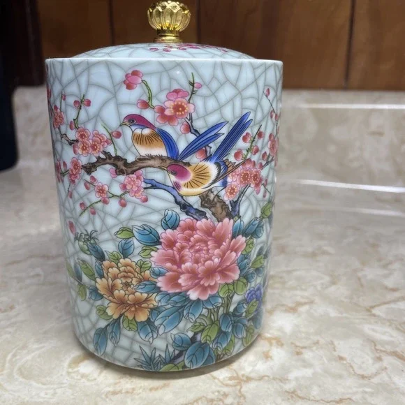Beautiful Vibrant Ceramic Tea Canister 5x3.5