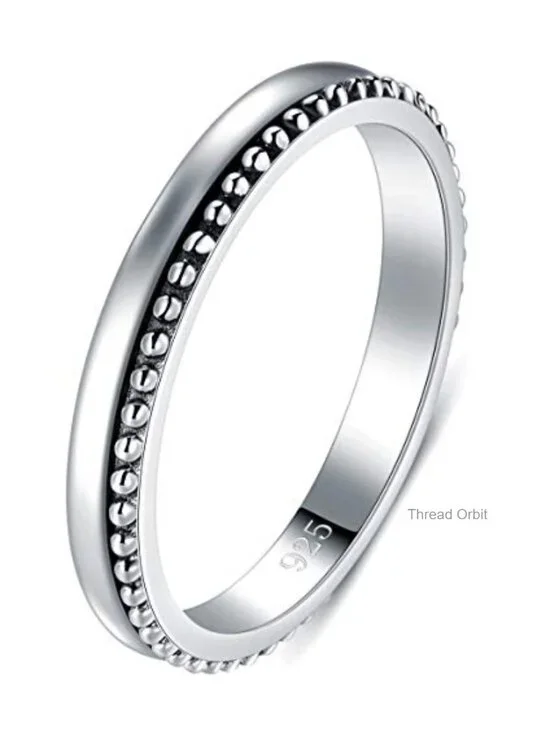 Sterling Silver Beaded Stackable Ring Wedding Band 2mm