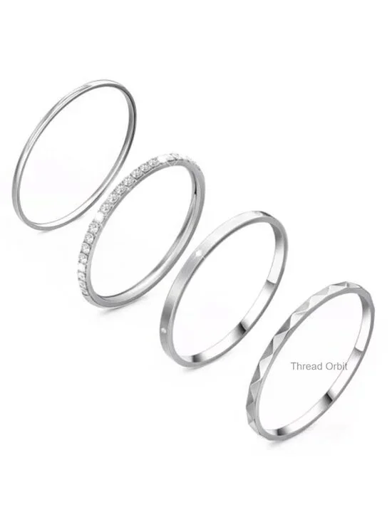 4-Pack Stackable Rings 14K Gold Plated Cubic Zirconia Thin Rings Women