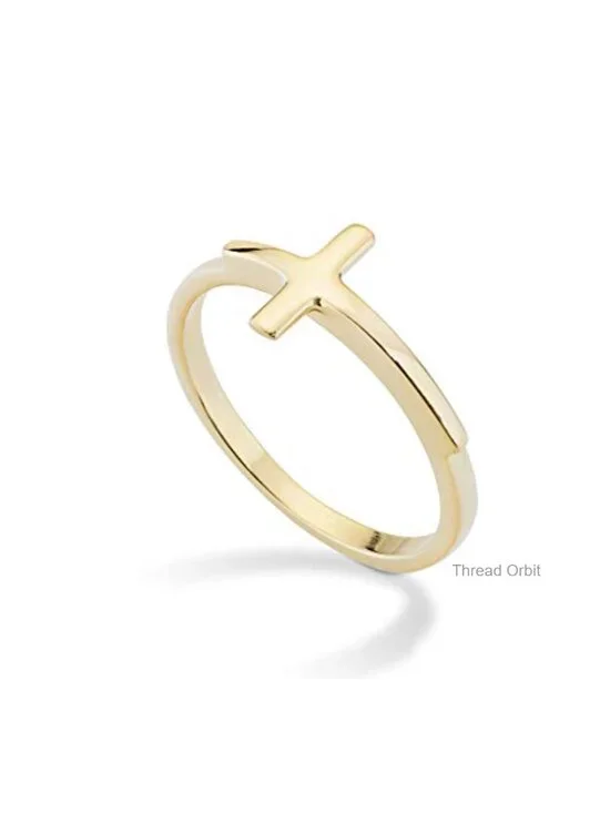 Sterling Silver Sideways Cross Ring for Women