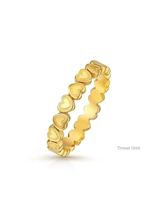 14K Gold Plated Stainless Steel Heart Ring Promise Stackable Ring Size 5-9