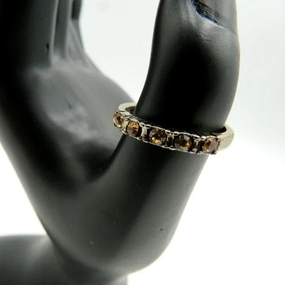 Half Eternity Ring Size‎ 5 Silver Tone Brown Champagne Rhinestone