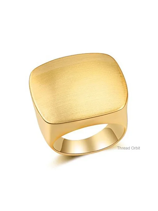 Brushed Gold Statement Chunky Dome Square Ring