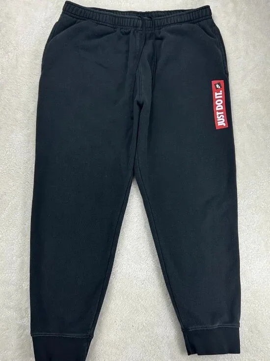 Nike Just Do it Joggers Mens XL Drawstring‎ Black Fleece Joggers Running Gym