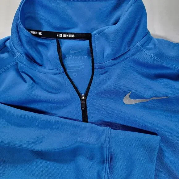 Nike Running Dri-Fit Men's Medium Blue Black‎ 1/4 Zip Pullover Thumbholes