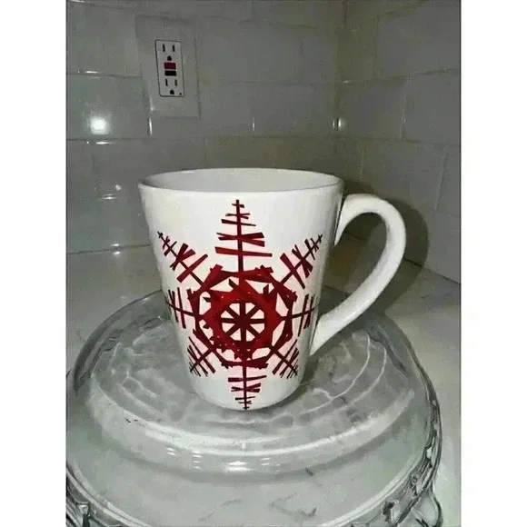 Starbucks Coffee Mug 2012 Red Snowflakes Ceramic Christmas Holiday Winter