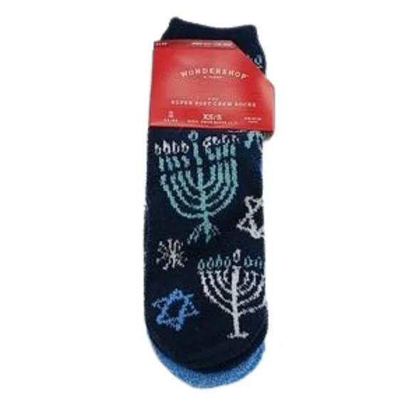 Wondershop Kids Cozy Socks Hanukkah Menorah Holiday Fuzzy Blue XS/S