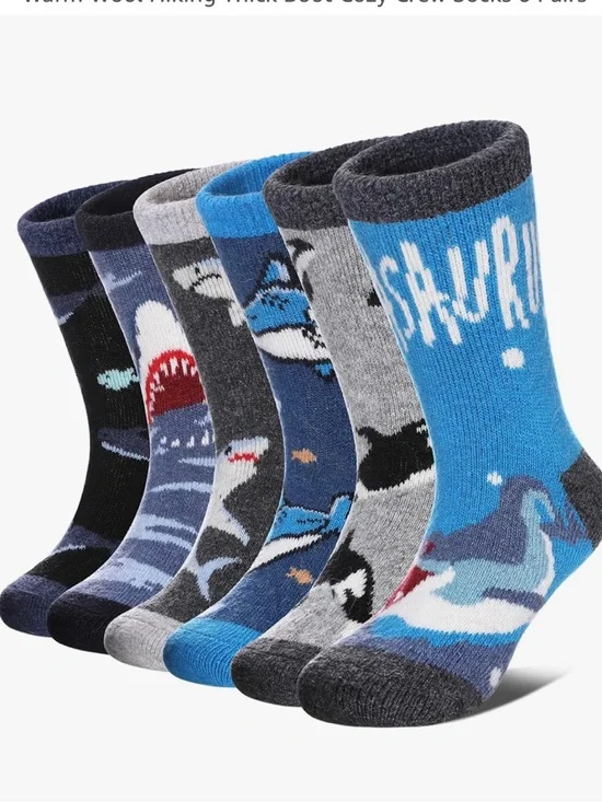 Kids Wool Blend Winter Socks Boys Girls Warm Thick Crew Socks 6 Pairs Size 1-3T