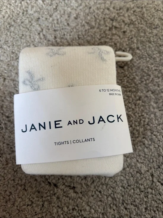 Janie and Jack Ivory Tights with Silver bow Accents