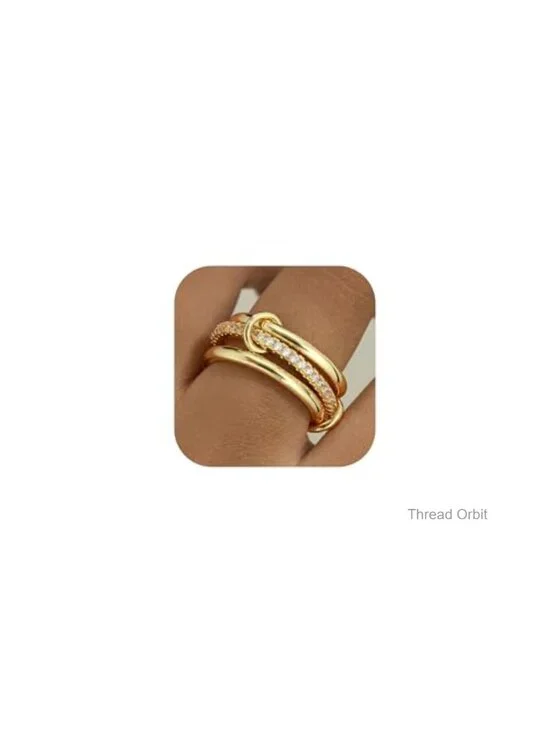 18K Gold Plated Stackable Rings Set with Cubic Zirconia Interlocked Bands