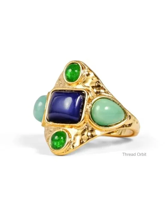 Vintage Gold Statement Ring, 14K Gold Plated Chunky Boho Cocktail Ring