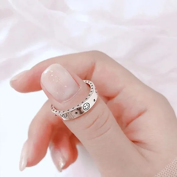 NEW Small 925 Sterling‎ Silver Star Moon Midi Pinky Finger Toe Ring