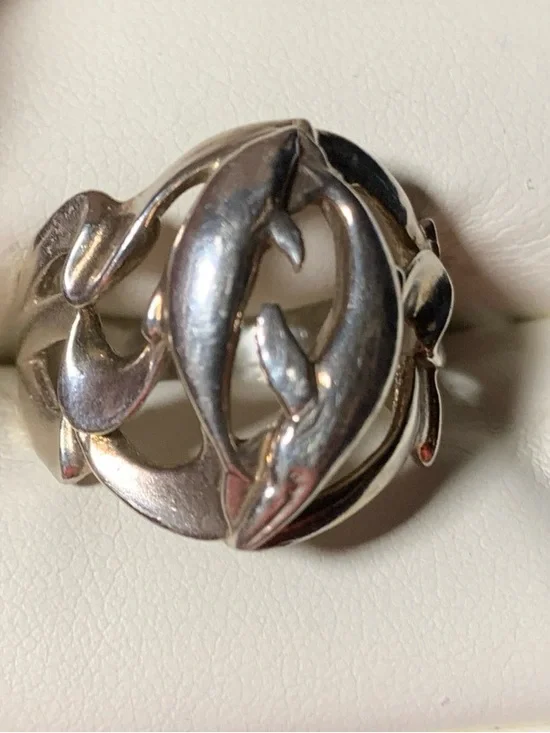 Unique Whale & Dolphin Ring- Sterling 925, Carol Felley, Sz 10, Open Work Lg