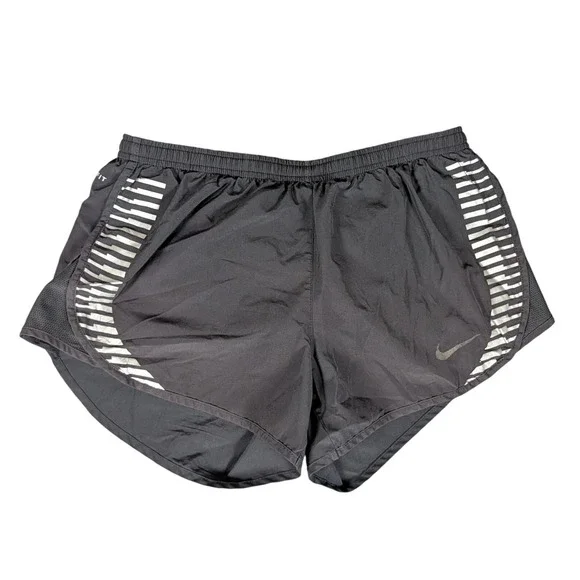 Nike Dri-FIT Mens Running Shorts Black Reflective Stripe Rear Zip Pocket Liner