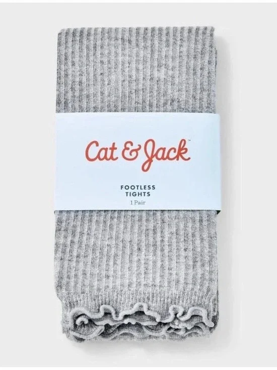 2 Cat & Jack Light Gray Ribbed Footless Tights with Ruffle Ankles
