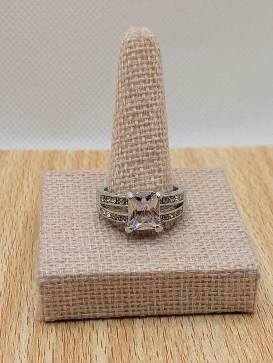 Silver Square Cut Halo Cocktail Ring