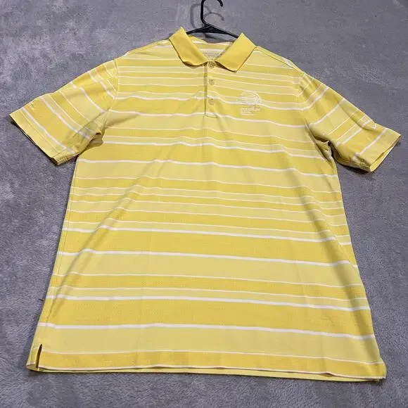 Nike Golf Shirt Mens Large Yellow Stripe Dri-FIT Polo Accenture WGC Performance