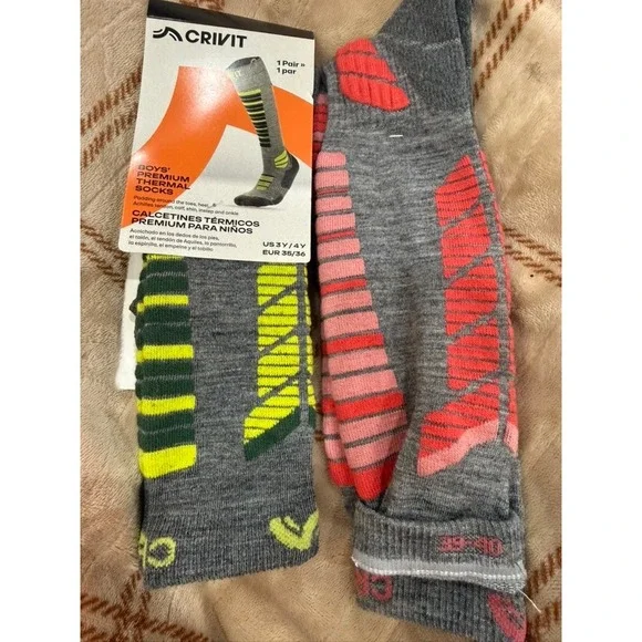 Crivit Boy & Women Lot 2 Premium Thermal Socks Grey Pink Yellow Size 3Y/4Y 39/40