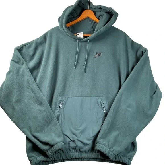 Nike Fleece Hoodie Mens Small Teal Green ‎ Zip Pocket DQ4896-301