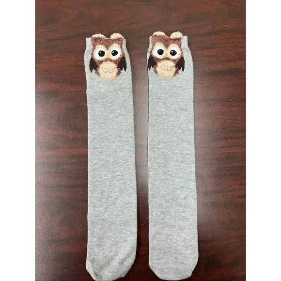 Girls Knee High Grey Owl Socks