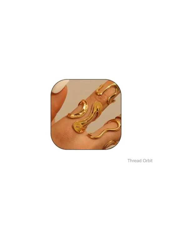 Asymmetrical Wavy Curve Chunky Ring, Adjustable Stainless Steel Statement Ring