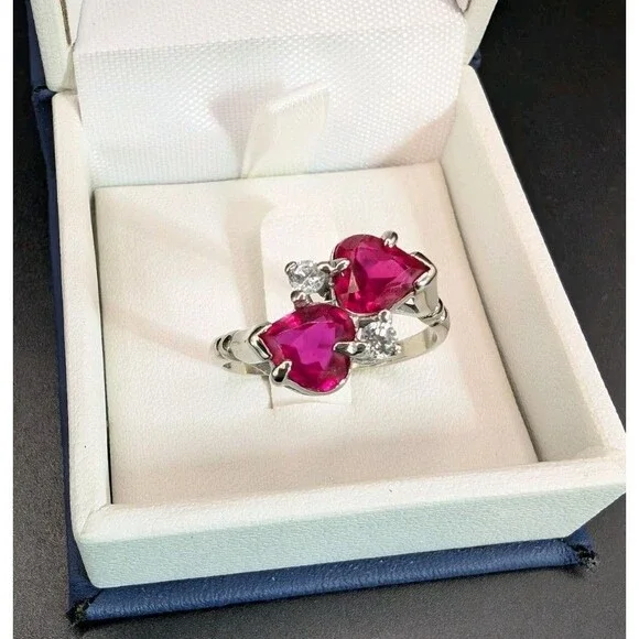10K White‎ Gold Heart-Shaped Ruby & Diamond Accent Ring 9