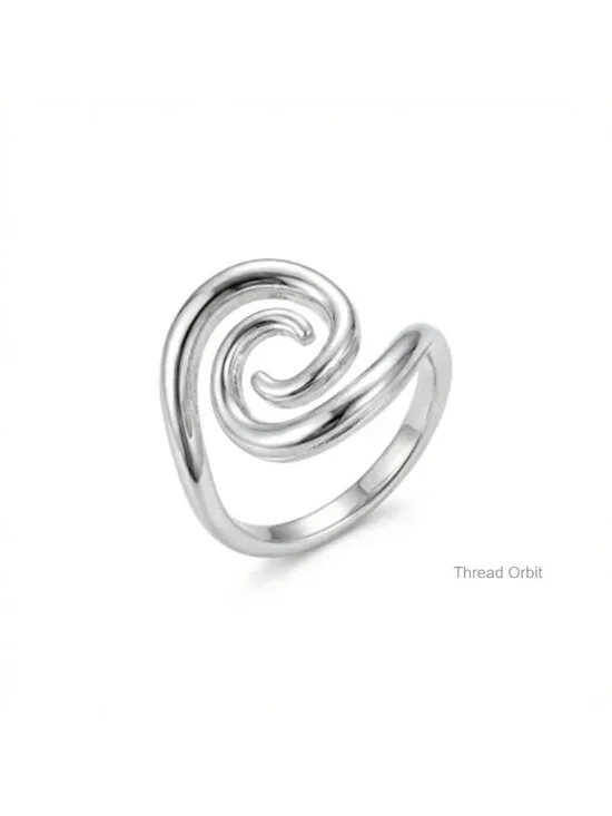 Adjustable Open Spiral Sea Wave Swirl Geometric Copper Stacking Ring