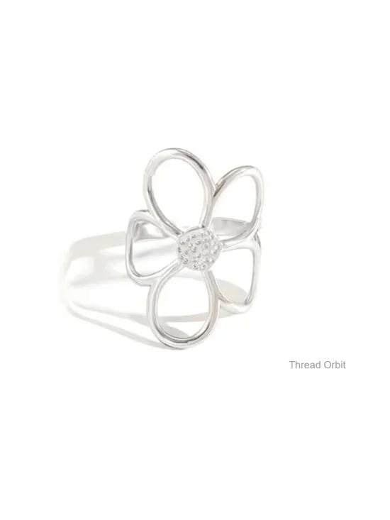 Hollow Flower Wrap Ring Statement Stainless Steel Gold Plated Open Adjustable