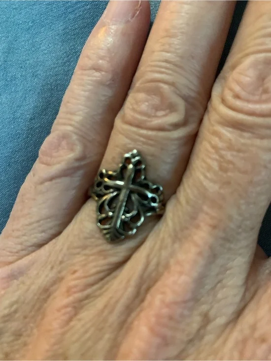 Sterling Silver Cross Filigree Ring with Blackened Finish