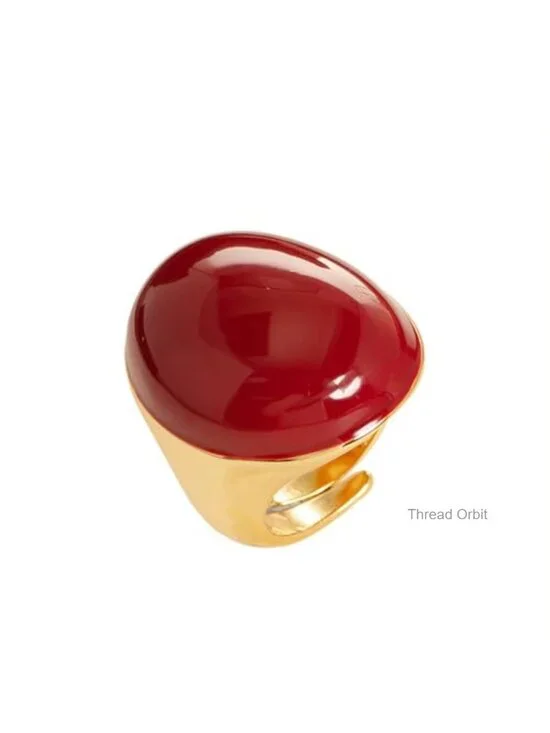 Geometric Oval Statement Ring Open Adjustable Gold Plated Dome Cocktail Ring